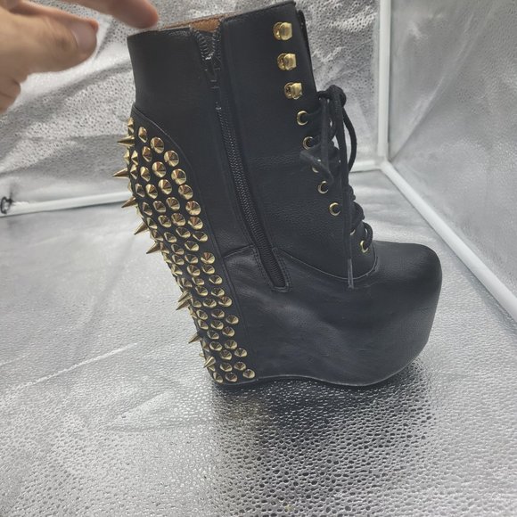 Jeffrey Campbell Damsel Spike Platform Wedge Black Ankle Boots - Picture 7 of 9